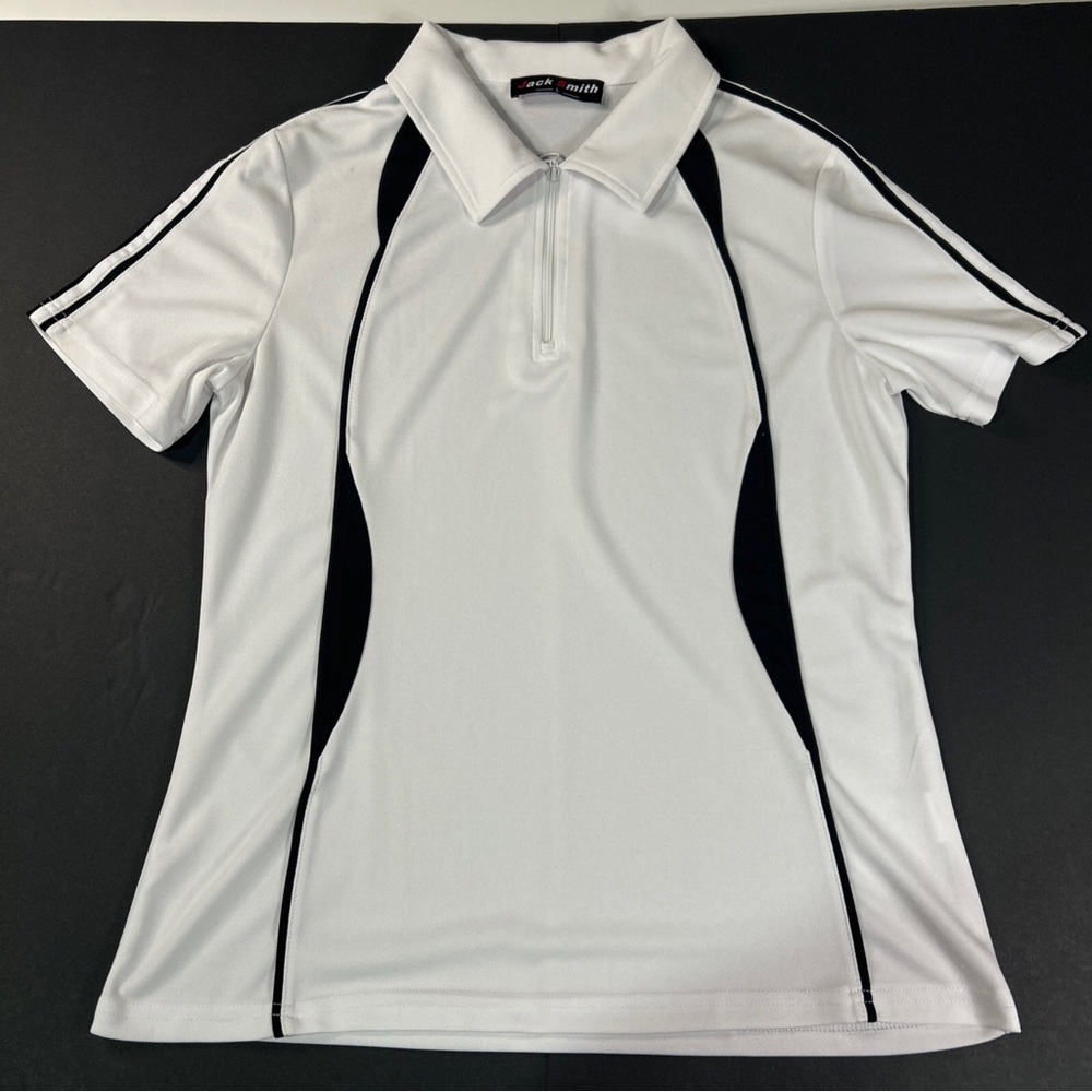 Jack Smith Golf Polo Shirt Top Women’s Large White Knit Black Trim Comfort